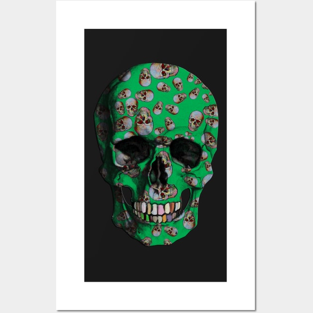 Happy Skull Random Pattern (Green) Wall Art by Diego-t